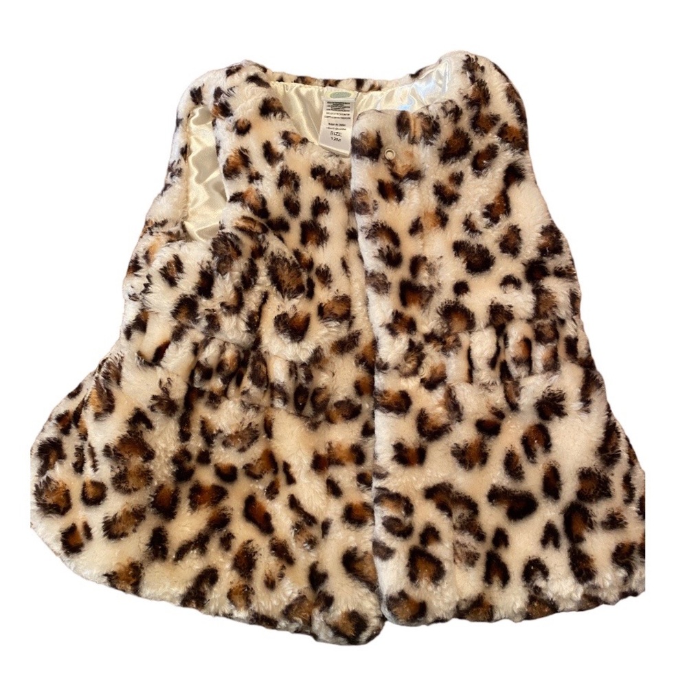 Little Me Faux Fur Leopard Print Girls Vest - Size 12 months
